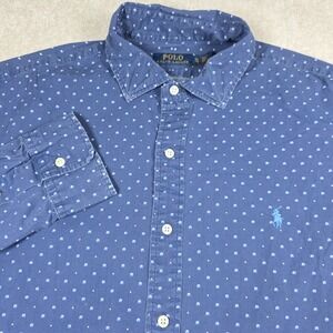 Polo Ralph Lauren Shirt Mens XL Blue All Over Print Cotton Long Sleeve Outdoor